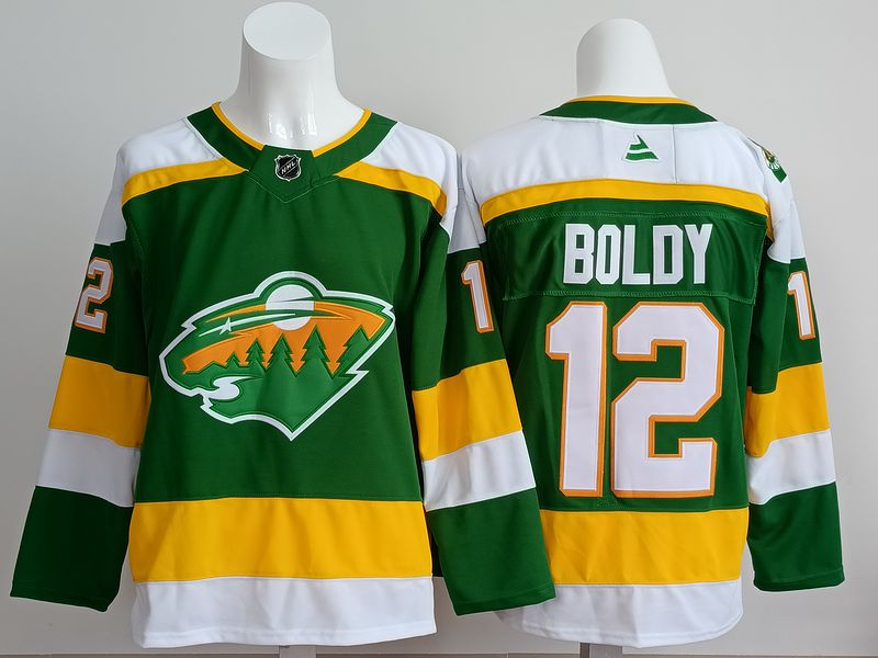 Men 2025 Minnesota Wild #12 Boldy Green Fanatics Home Premium NHL Jersey style 1